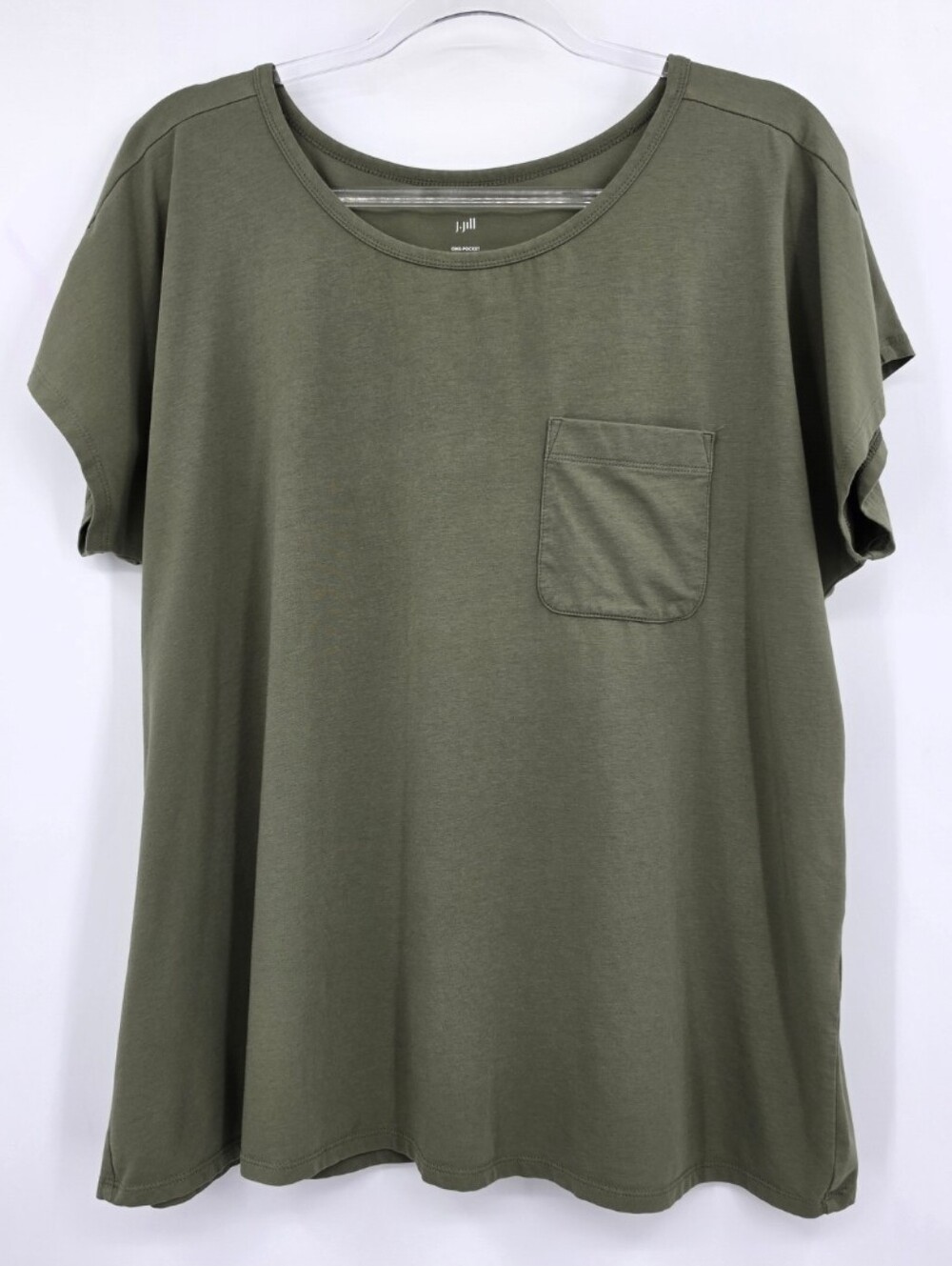 J. Jill One Pocket Short Sleeve Tee Large Olive Green Crewneck